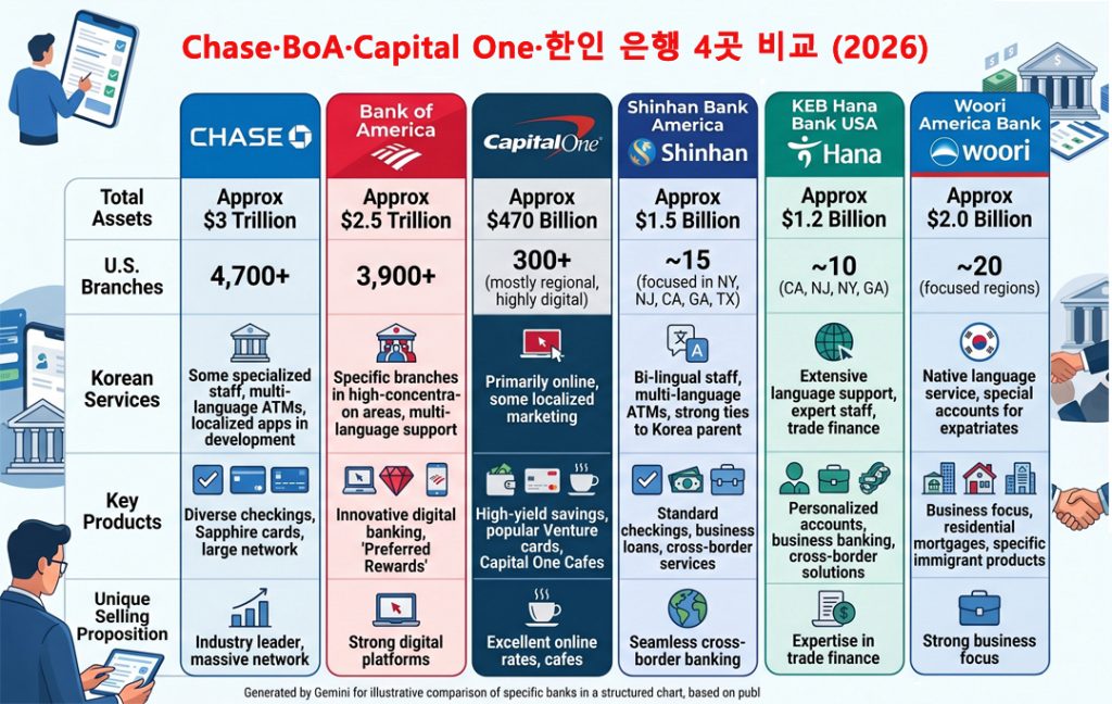 미국 은행 계좌 개설 가이드 — Chase BoA Capital One 한인 은행