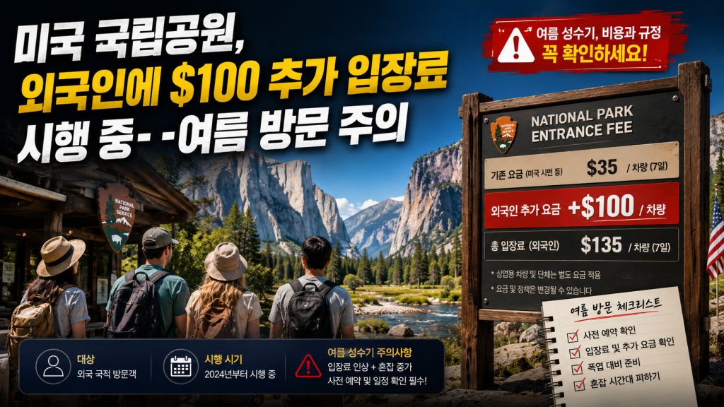 미국 국립공원 "외국인 당 $100 추가요금"